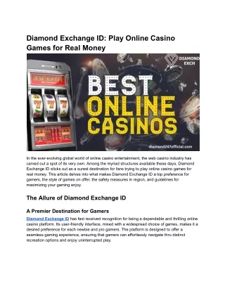 Diamond Exchange ID_ Play Online Casino Games for Real Money