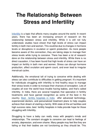 The Relationship Between Stress and Infertility