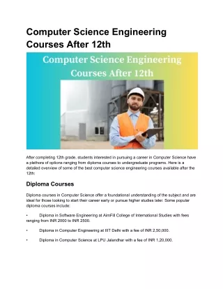 Computer Science Engineering Courses After 12th
