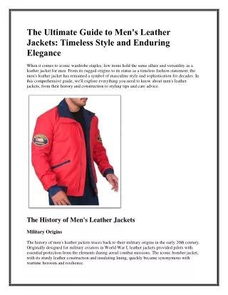 Men's Leather Jackets Timeless Style and Enduring Charm