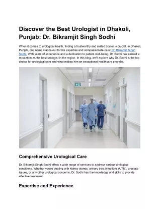 Discover the Best Urologist in Dhakoli, Punjab_ Dr Bikramjit Singh Sodhi