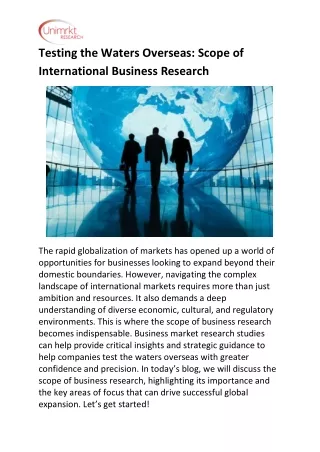 Testing the Waters Overseas Scope of International Business Research