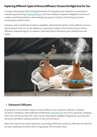 Exploring Different Types of Aroma Diffusers Choose the Right One for You