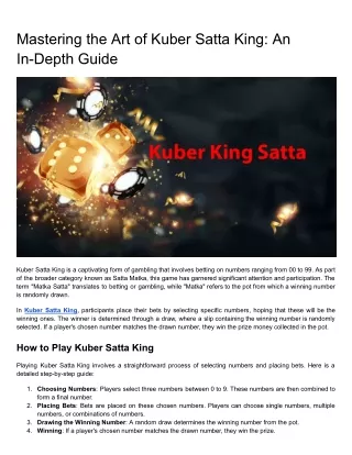 mastering the art of kuber satta king an in depth