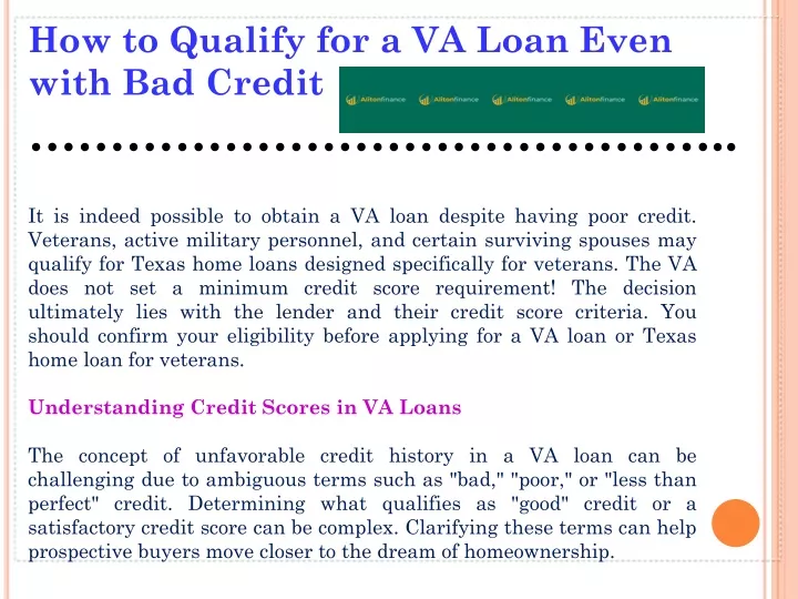 how to qualify for a va loan even with bad credit