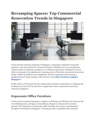 Revamping Spaces: Top Commercial Renovation Trends in Singapore
