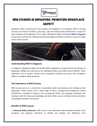 WSH Courses in Singapore Promoting Workplace Safety