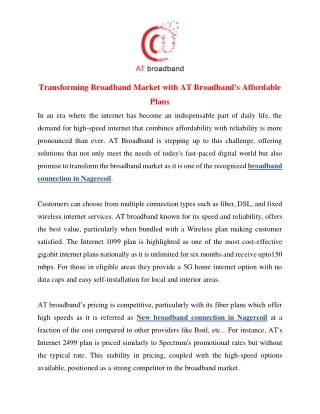 Transforming Broadband Market with AT Broadband's Affordable Plans