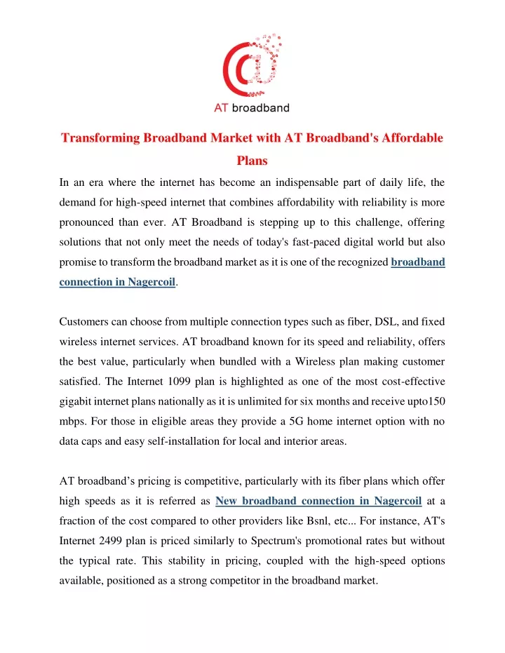 transforming broadband market with at broadband