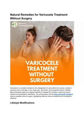 Natural Remedies for Varicocele Treatment Without Surgery