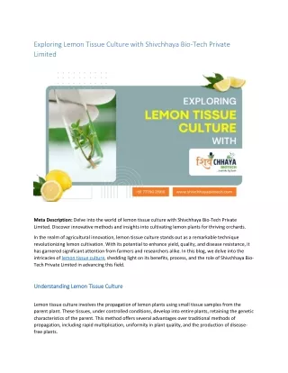 Exploring Lemon Tissue Culture with Shivchhaya Bio-Tech Private Limited