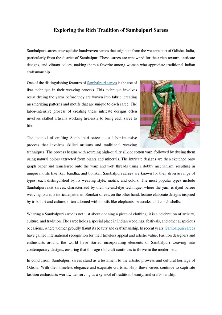 exploring the rich tradition of sambalpuri sarees