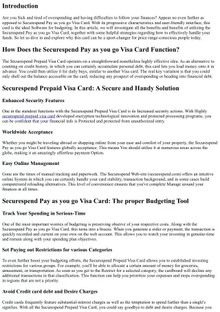 Securespend Prepaid Visa Card: The Perfect Tool for Budgeting