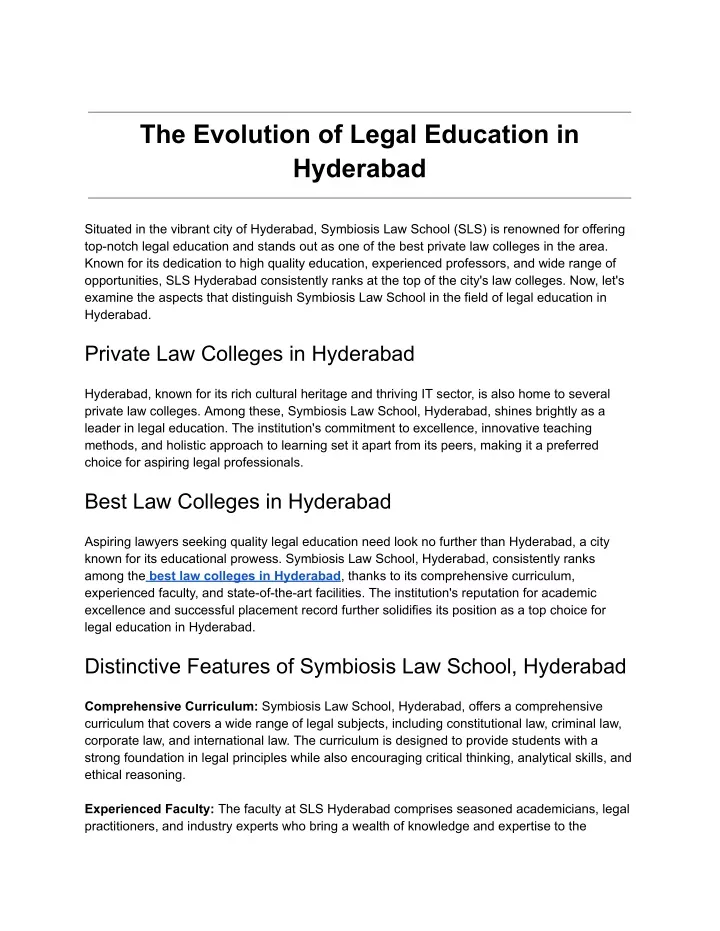 the evolution of legal education in hyderabad