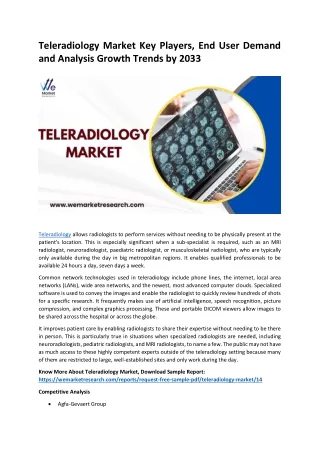 Teleradiology Market Key Companies and Analysis, Top Trends by 2033
