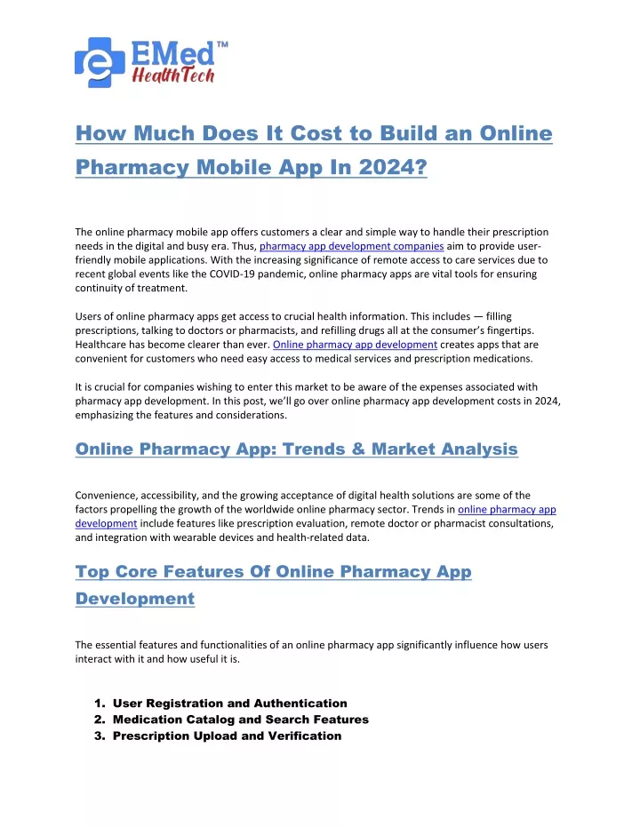 how much does it cost to build an online pharmacy