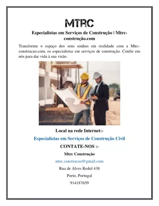 Especialistas em Serviços de Construção Mtrc-construção