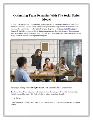 optimising team dynamics with the social styles