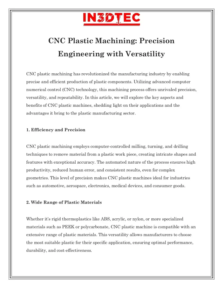 cnc plastic machining precision