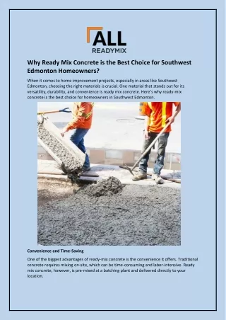 Why Ready Mix Concrete is the Best Choice for Southwest Edmonton Homeowners