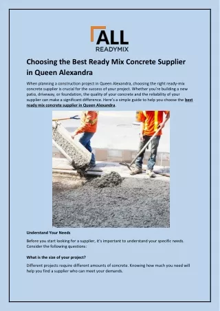 Choosing the Best Ready Mix Concrete Supplier in Queen Alexandra