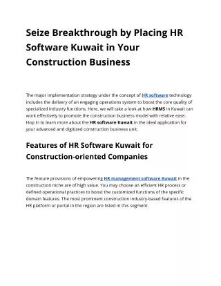 Seize Breakthrough by Placing HR Software Kuwait in Your Construction Business