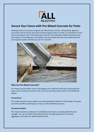 Secure Your Fence with Pre-Mixed Concrete for Posts