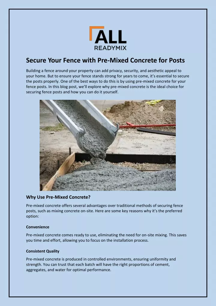 secure your fence with pre mixed concrete