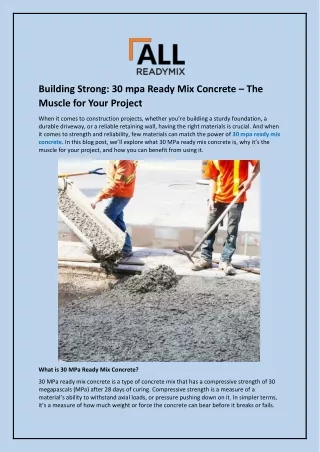 Building Strong and 30 mpa Ready Mix Concrete – The Muscle for Your Project