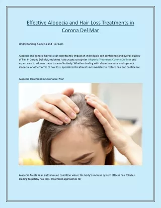 Effective Alopecia and Hair Loss Treatments in Corona Del Mar