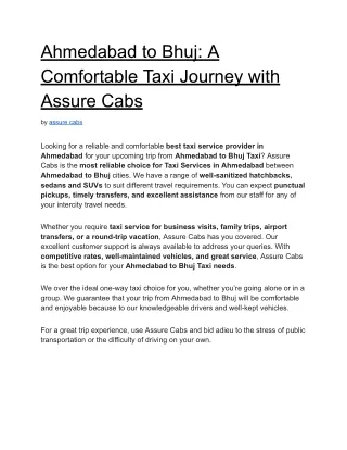 Ahmedabad to Bhuj: A Comfortable Taxi Journey with Assure Cabs