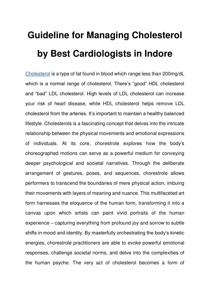 guideline for managing cholesterol