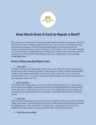 How Much Does it Cost to Repair a Roof?