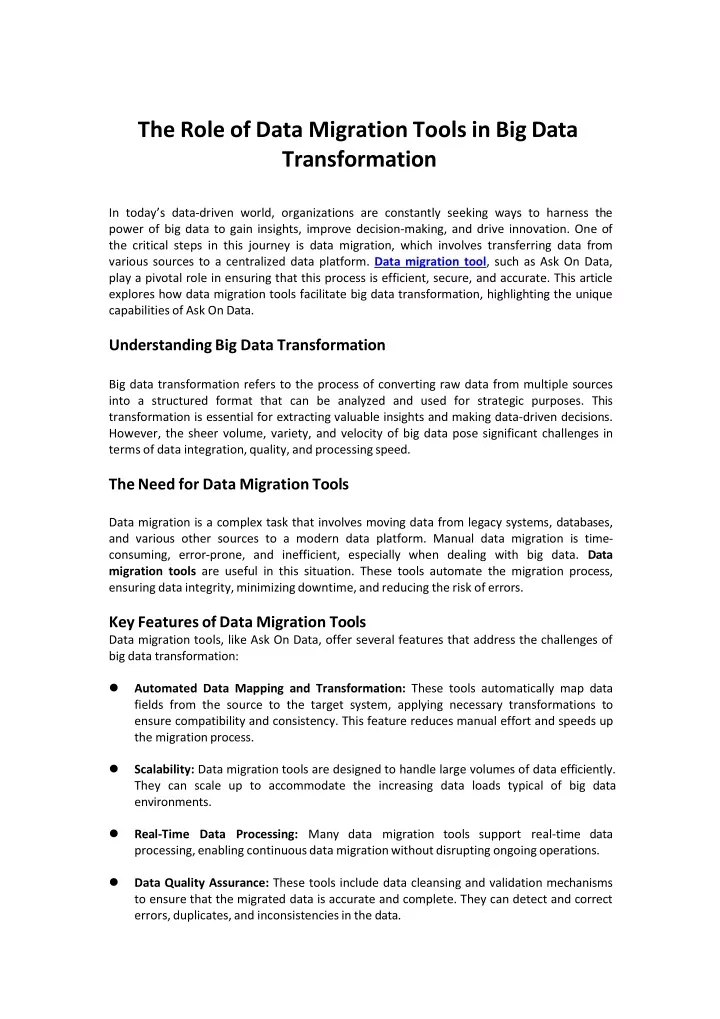 the role of data migration tools in big data