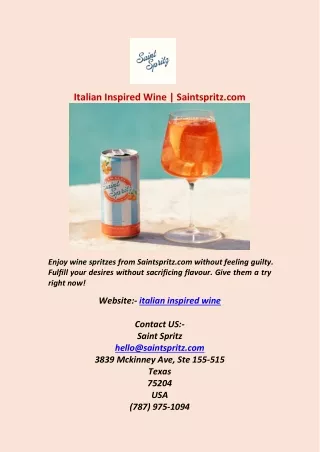 Italian Inspired Wine Saintspritz.com