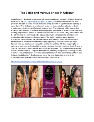 Top 3 hair and makeup artists in Udaipur