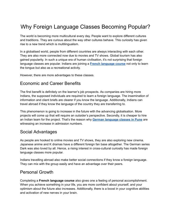 why foreign language classes becoming popular