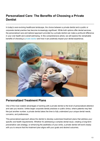 Personalized Care The Benefits of Choosing a Private Dentist