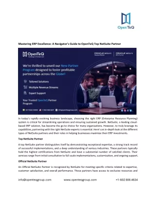 Mastering ERP Excellence: A Navigator's Guide to OpenTeQ Top NetSuite Partner