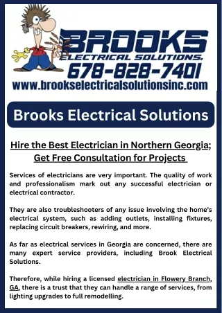 Hire the Best Electrician in Northern Georgia; Get Free Consultation for Project