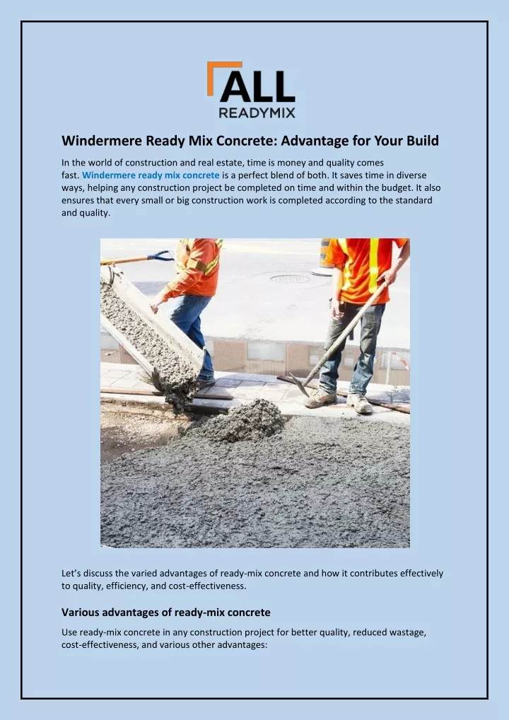 windermere ready mix concrete advantage for your