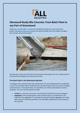 Glenwood Ready Mix Concrete: From Batch Plant to any Part of Greenwood