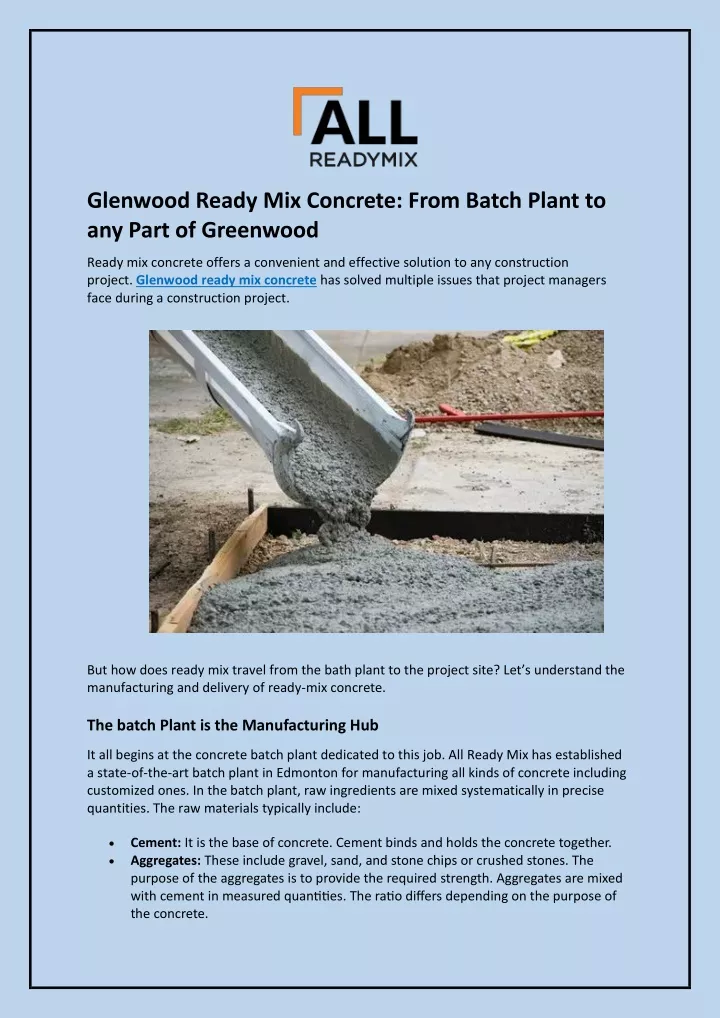 glenwood ready mix concrete from batch plant
