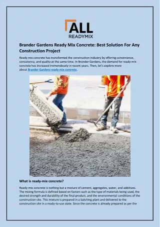 Brander Gardens Ready Mix Concrete: Best Solution For Any Construction Project