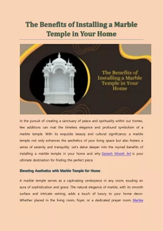 The Benefits of Installing a Marble Temple in Your Home