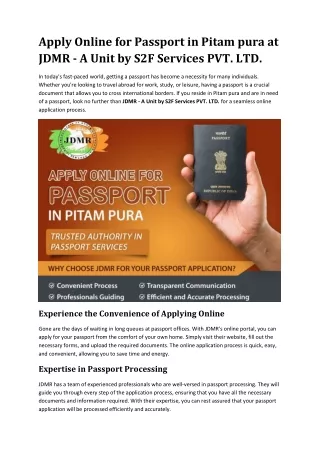 Apply Online for Passport in Pitam pura - JDMR