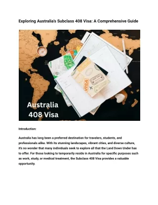 Exploring Australia's Subclass 408 Visa: A Comprehensive Guide