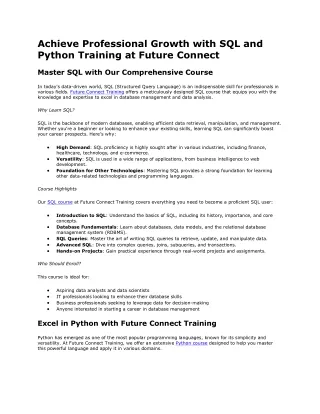 Achieve Professional Growth with SQL and Python Training at Future Connect