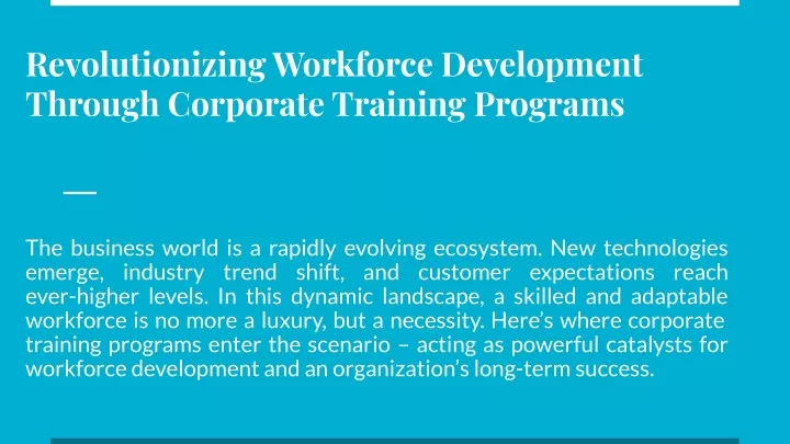 revolutionizing workforce development through