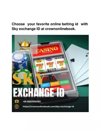 Choose  your favorite online betting id  with Sky exchange ID at crownonlinebook